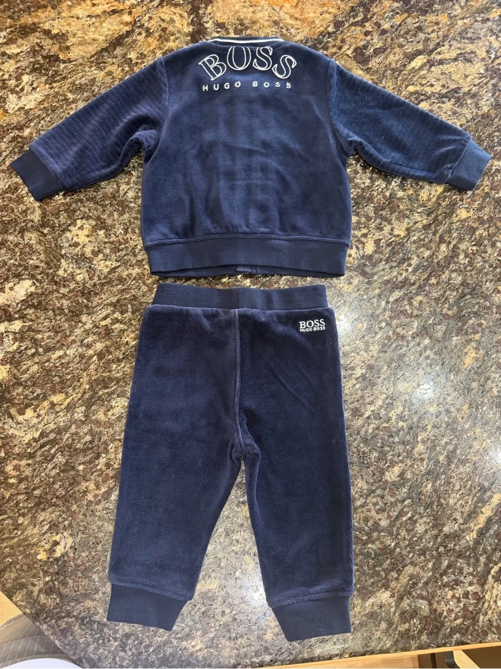 BOSS Hugo Boss Navy Velour Kids Track Jacket and Pants Set 12 months